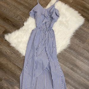 A New Day Blue and White Striped Midi Dress NWOT
